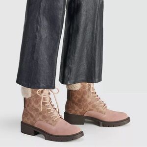 Coach Lorimer Dusty Rose/Tan Signature Canvas and Suede Booties G5496